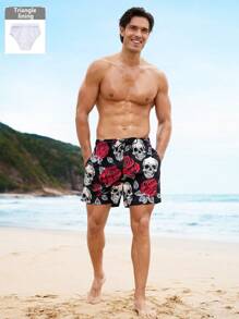 Manfinity Swimmode Męskie szorty plażowe z nadrukiem i wiązaniem z przodu, wypoczynek, wakacje