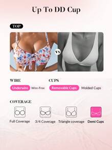 Voyashape Floral Print Drawstring Adjustable Push-Up Bikini Top For Summer Beach Vacation - Multicolor - View 5