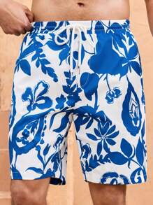 Manfinity VCAY Men's Woven Casual Loose Straight Leg Shorts - Blue - View 1