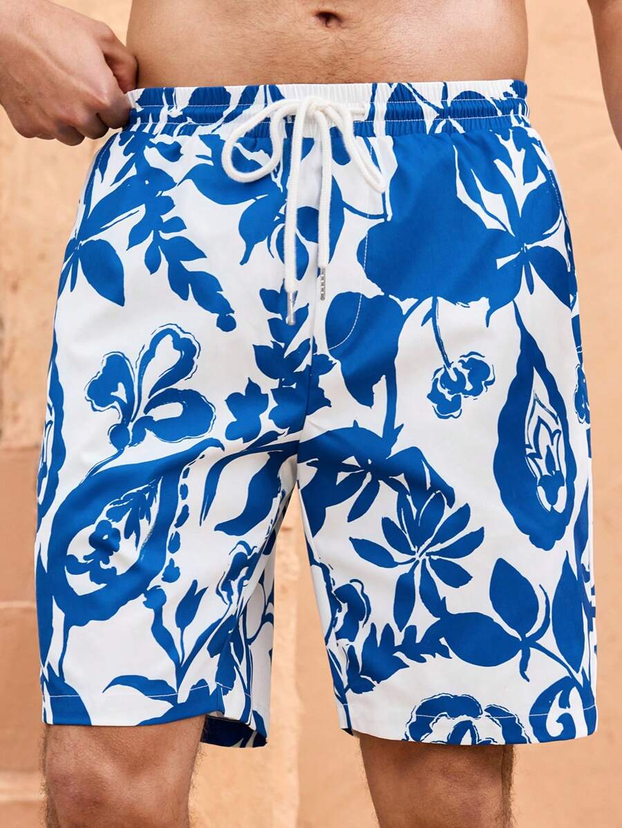 Manfinity VCAY Men's Woven Casual Loose Straight Leg Shorts - Blue - View 1