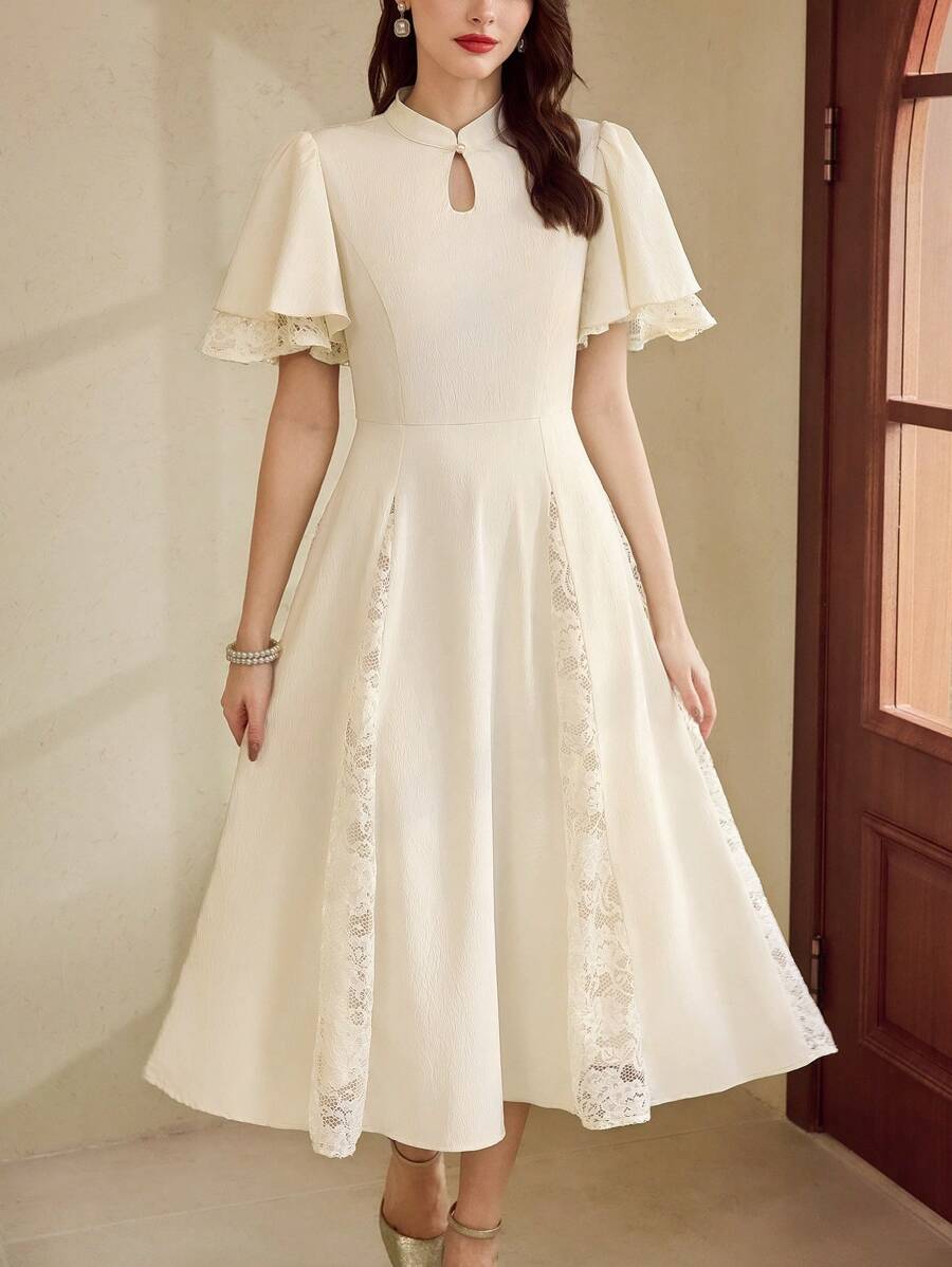 Vintamour Vintage Elegant Women's Qipao Dress Lace Patchwork Casual Party Dress Holidays Summer Outfits For Women Summer Dresses For Women White Dress Vacation Outfits Woman Spring Outfits For Women Summer Dress White Dresses For Women Easter Spring Dresses For Women Easter Dress Women Summer Clothes Wedding Guest Dress Women Dresses For Women Elegant Vacation Outfits Women Birthday Dresses For Women Sun Dresses Birthday Outfits Graduation Dress Modest - Apricot - View 1