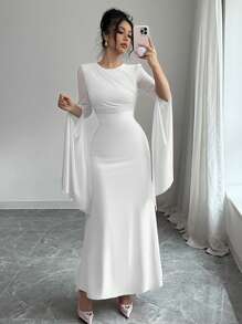 Elenzga 女士长袖连衣裙，纯色简约时尚，适合夏季