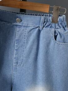 2 件套休闲时尚青少年男孩牛仔连帽背心和短裤套装，适合春夏日常装 - 彩色 - 查看 7