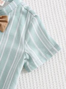 Cozy Pixies Set de 2 piezas de chaqueta de manga corta con lazo a rayas y pantalones cortos de cintura elástica de unicolor para niño bebé