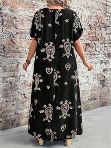 Breezaya Plus Size Embroidered Dress, Casual Holiday Style - Black - View 2