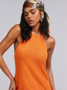 Athîral Vestido casual de unicolor sin espalda para vacaciones de mujer - Naranja - Ver 5