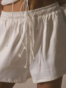 MUSERA Pantaloncini in raso con tasche e vita con laccio, vestibilità morbida, solo per l'estate, carini per vacanze, stile casual anni '90 - Bianco - Visualizzare 5