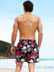 Manfinity Swimmode Męskie szorty plażowe z nadrukiem i wiązaniem z przodu, wypoczynek, wakacje