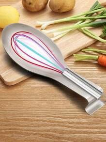 SHEIN 1pc Stainless Steel Silver Pot Lid Holder,Minimalist Silver Spoon Rest For Kitchen