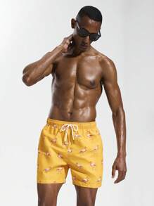 Zalmeno Men's Casual Simple Beach Shorts, Daily Wear - Yellow - View 4