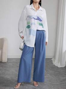 Seusyu Women's Geometric Print Drop Shoulder Long Sleeve Single Breasted Shirt - Multicolor - View 8