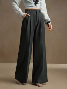 Anewsta Women's Elegant Modern Loose Straight Wide-Leg Pants, Business Casual Going Out - Grey - View 4