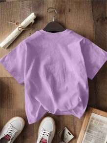 SHEIN Wildeya Young Girl Casual Simple English Letter Graphic Short Sleeve Crew Neck T-Shirt, Suitable For Summer