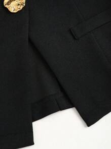 Sweetra Petite 极简主义法式基本款金属大纽扣无袖西装外套，小码女装 - 黑色 - 查看 3