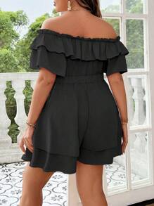 Celure Große Größen Damen einfarbiger, Off-Shoulder Romper mit Rüschen, modischer Urlaubsstil