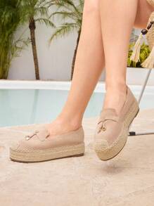 Styleloop Women's Shiny Gold Rhinestone Embellished Casual Slip-On Loafers, Suitable For Vacation - Khaki - View 4