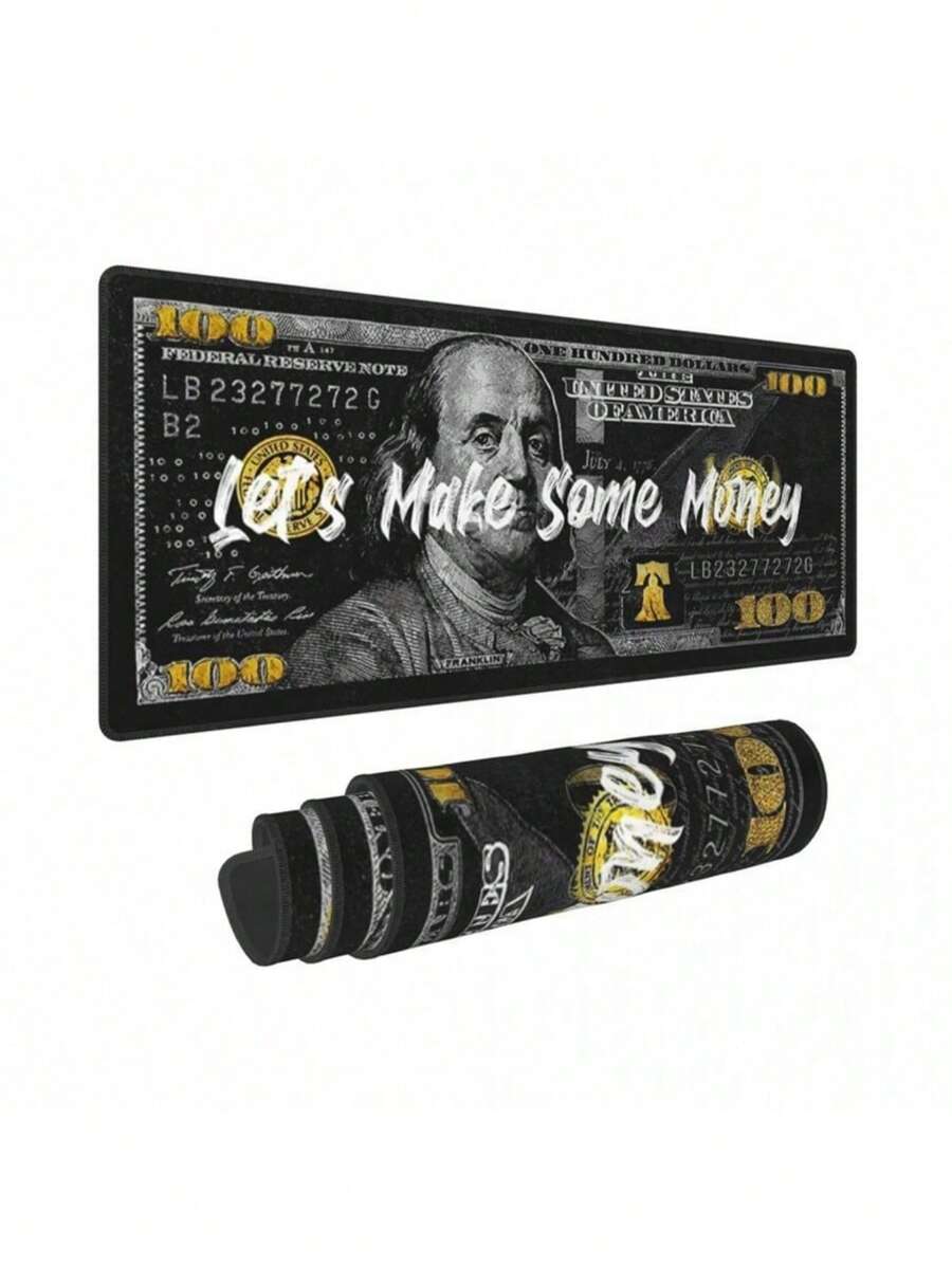 金钱鼠标垫 大号鼠标垫 电脑键盘鼠标垫 加长防滑桌垫 橡胶底座和缝合边缘 适用于办公室、书房、家居 - 彩色 - 查看 1