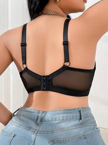 SHEIN 1pc Plus Size Lace Embroidered Wire Cup Sexy Lingerie Bra, Lift - Black - View 2