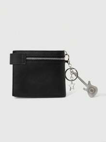 ROMWE Grunge Punk 1pc Vintage Punk 3D Pentagram Rivet Double-Zipper Snap Fastener Wallet, Comes With YY2K Music Festival Metal Guitar Star Keychain Pendant