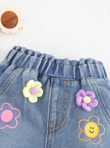 Cozy Pixies Spodnie chłopięce 3D Floral Elastic Waist Casual, uniwersalne i wygodne