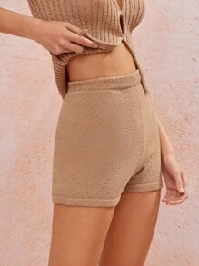 WESTFADE High Rise Elasticized Waist Casual Cute Knit Western Cowgirl Summer Vacation Sweater Shorts Spring Break Beach - Brown - View 5