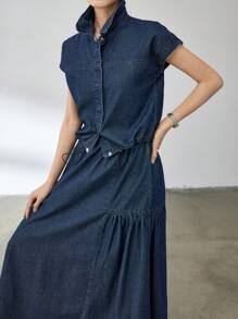 Dazy-Less 2 pièces/Set Costume en jean style patchwork évasé pour femmes