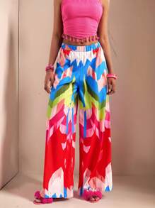 Slaydiva Pantalones de estilo bohemio con estampado para mujer, adecuados para festivales de música, Pascua, Nashville, fiestas de cumpleaños, graduación, estudiantes, uso casual, diario, vacaciones, crucero, playa, tomar el sol, con contraste de colores, para primavera/verano