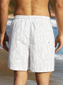 Manfinity VDAYZ Men's All-Over Print Drawstring Waist Beach Shorts, Casual Men Swim Trunks - White - View 2