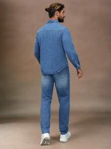 Manfinity Homme Plus Size Men Casual Denim Set, Denim Shirt & Washed Jeans, Minimalist & Fashionable For Daily Wear, Fall - Blue - View 2