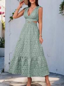 Breezaya Sleeveless Cropped V-Neck Chic & Slimming Sexy French Style Dress - Green - View 4