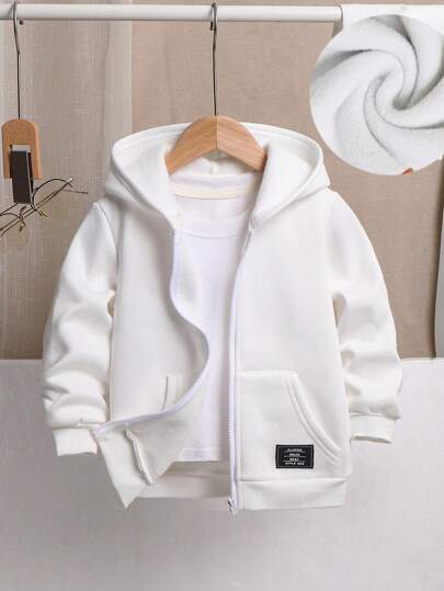 SHEIN Young Boy Casual Comfortable Hooded Zip-Up Sweatshirt,In Fall/Winter