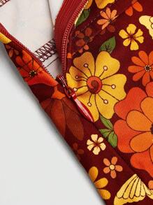 SHEIN MOOSTA Plus Size Women Orange Printed Woven Jumpsuit, Vacation - Orange - View 5