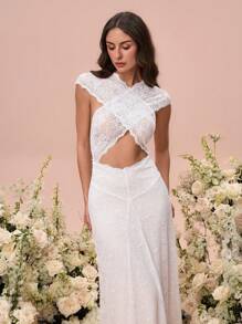 Glamine Women Lace Maxi Sheer Dress In White - White - View 3