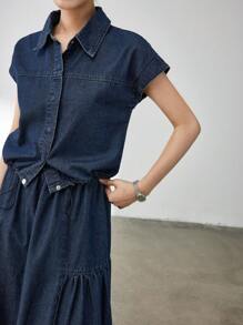 Dazy-Less 2 pièces/Set Costume en jean style patchwork évasé pour femmes