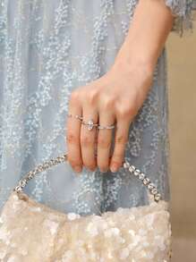 MOTF PREMIUM 3-IN-1 STACKABLE SPARKLY CUBIC ZIRCONIA EYE-CATCHING ADJUSTABLE RINGS - Silver - View 1