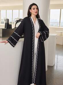 Al Najma Simple Loose Embroidery Long Sleeve Robe, Casual Everyday Wear, Modest Abaya - Black - View 3