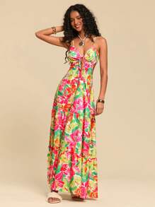 Travachic Vestido de tirantes con espalda anudada con estampado tropical, para primavera y verano, atuendos de verano para mujer, atuendos de playa para mujer, mujeres, primavera de descanso, atuendo de concierto para mujer, bohemio, atuendos de rave, vacaciones tropicales, festival, vestidos de verano románticos para mujer, vestidos bohemios para mujer, vestidos tropicales para mujer, vestidos para mujer, vacaciones, nuevos artículos, vestido para mujer