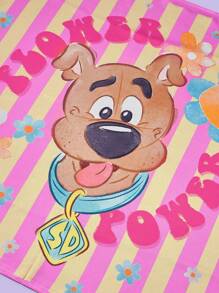 SCOOBY-DOO X SHEIN 1pc Pink Striped Cartoon Dog Print Square Scarf - Pink - View 3