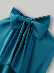 Ontre Vestido suelto y casual para niñas preadolescentes con decoración de moño y volantes en el bajo - Agua verde azul - Ver 8