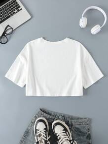 GARFIELD X SHEIN Loose Fit Round Neck Short Sleeve Cute Cartoon Graphic White Summer Comfy T-Shirt For Women