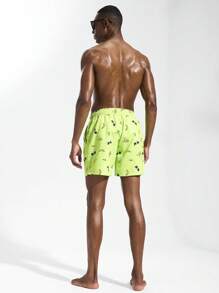 Surfspeed Men's Eyeglasses Print Drawstring Waist Beach Shorts - Green - View 2