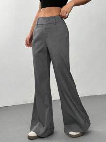 Flirla 2025 Spring/Summer Fashionable Retro Solid Stripe Women Casual Pants Fall Cloth For Women - Dark Grey - View 4