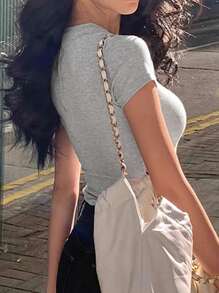 INAWLY Solva Women Plain Round Neck Short Sleeve Casual T-Shirt