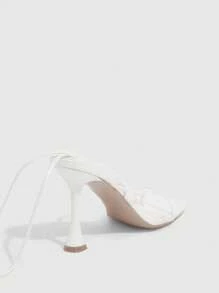 CUCCOO SZL Square Toe Strap Lace-Up High Heel Sandals - White - View 9