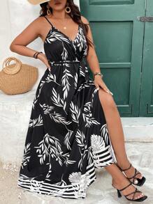 SHEIN Frenchy Abito estivo casual con spacco e cinturini, adatto per le vacanze al mare, disponibile in taglie comode