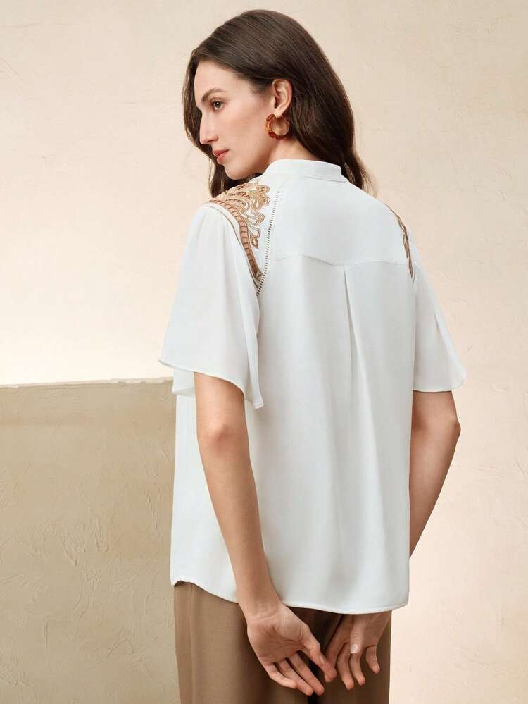 Hollow-Out Floral Embroidery "Old Money, Summer" Design Fashionable High-Grade Ladies Blouse