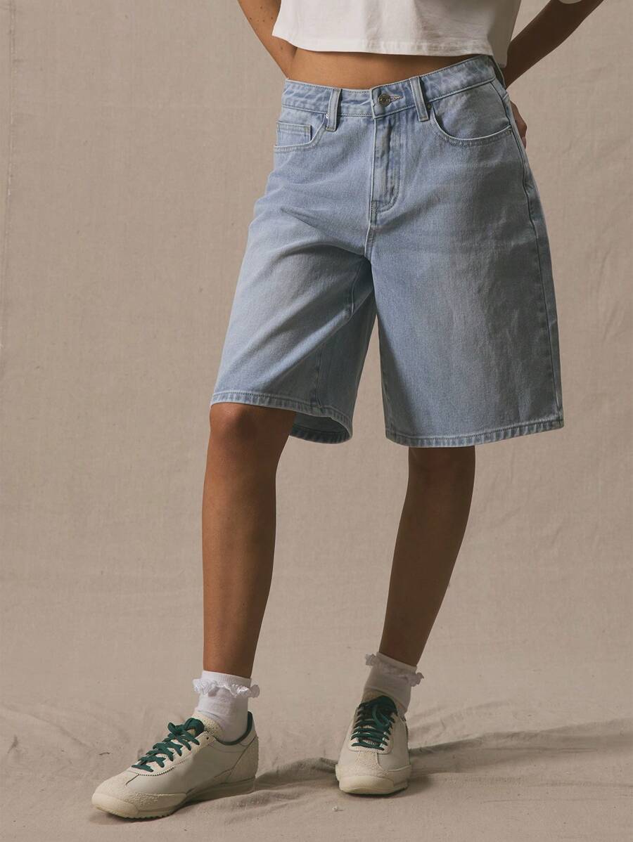 MUSERA Low Rise Longline Jorts Denim Shorts Spring Summer Cute Vacation 90's Y2k Ibiza Festival Concert Streetwear Back To School Fall Autumn Winter Nashville Casual Everyday Office Work  Chic - Baby Blue - View 1