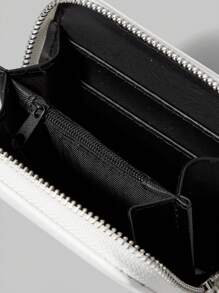 ROMWE Goth White & Black Cat With Bowknot Pendant Short Wallet, Cute Multifunctional Card Slots Purse