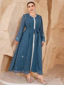 Al Najma Embroidery Fashion Elegant Plus Size Women's Arabic Suit - Apricot - View 8