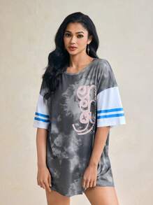 DAYDREAMS AND ICE CREAMS Women Casual Tie-Dye Print Drop Shoulder Short Sleeve T-Shirt, Summer, Holiday, Rave, Graphic Tee